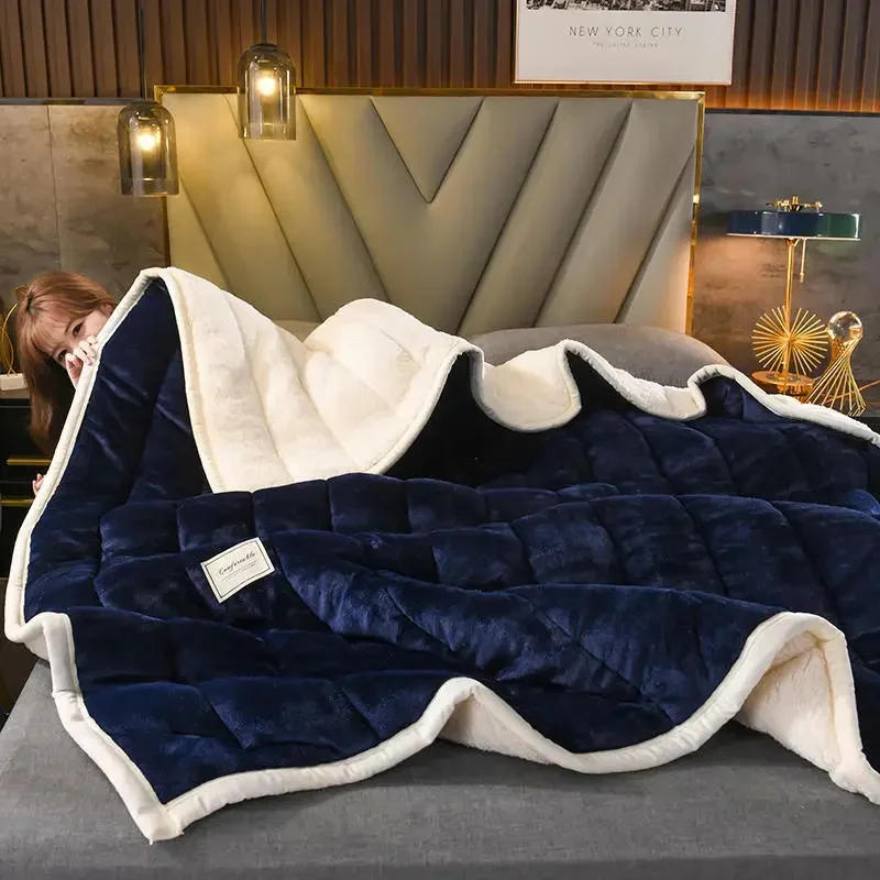 Warm Double-sided Blanket Luxury Thickened Velvet Imitation Fleece Blankets Winter Throw Blanket for Adult Children