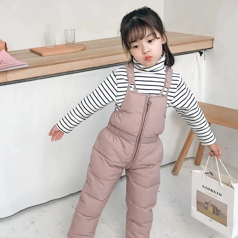 Baby Boys Thicken Warm Rompers Girls Thicken Winter Down Pants Kids Casual Solid Colour Trousers Baby Solid Colour Overalls