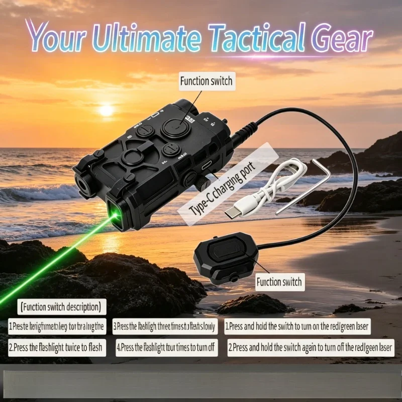 Outdoor Toy Multifunctional Tactical Storage Box with Red Green Light Indicator Flashlight Combo