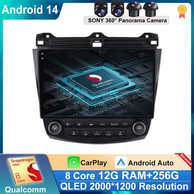 Android 14 Car Multimedia Player, Autoradio, 10 ", 1 Carplay, GPS, Stereo, Navi, Autoradio, Honda Accord 7, 2003, 2004, 2005, 2006, 2007