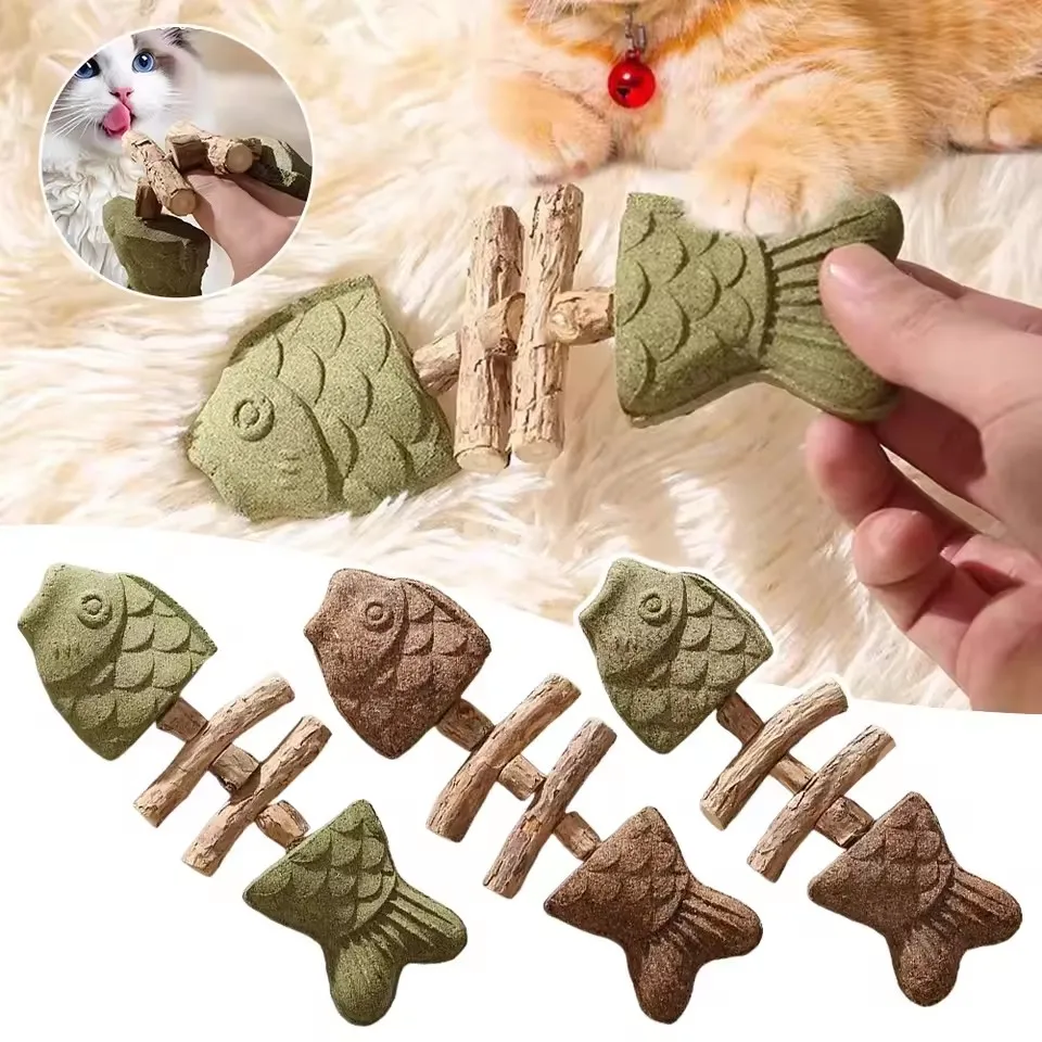 Cat Chewing Sticks,Fish-Bone Shape Cat Toy,Wooden Catnip Teeth Cleaning Stick,Lickable Snack Catnip Cleaning Teeth For Pet