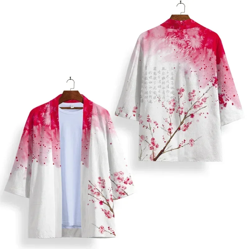 Kimono noir et blanc pour hommes et femmes, Kimono Cosplay, Samurai Haori Obi, Cardigan de plage, Entrée, Costume, Streetwear japonais, Vêtements traditionnels