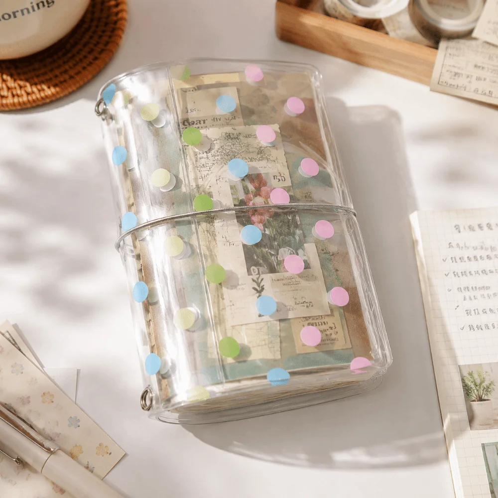Polka Dot Print Passport Holder Clear Elastic Band Design TN Notebook Cover Portable Transparent Passport Cover Travel