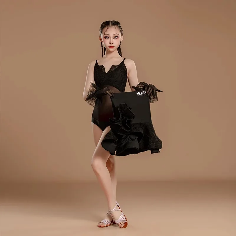 Salsa Latin Dance Dress Girls Competition Ballroom Dress Standard Kid Rumba Samba Tango Dance Costume Girls Latin Practice Dress