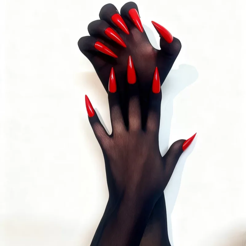 Black Velvet Ultra Thin Breathable Five Finger Gloves With Nail Cross dresser Crossdress Cosplay Party Long Sleeves Gloves