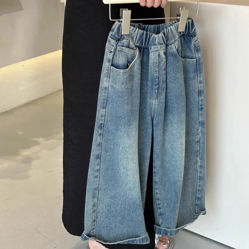 2-12Years Toddler Kids Wide Leg Denim Pants for Girls Cute Loose Jeans with Bow Infant Fall Trousers 2 3 4 5 6 7 8 9 10 11