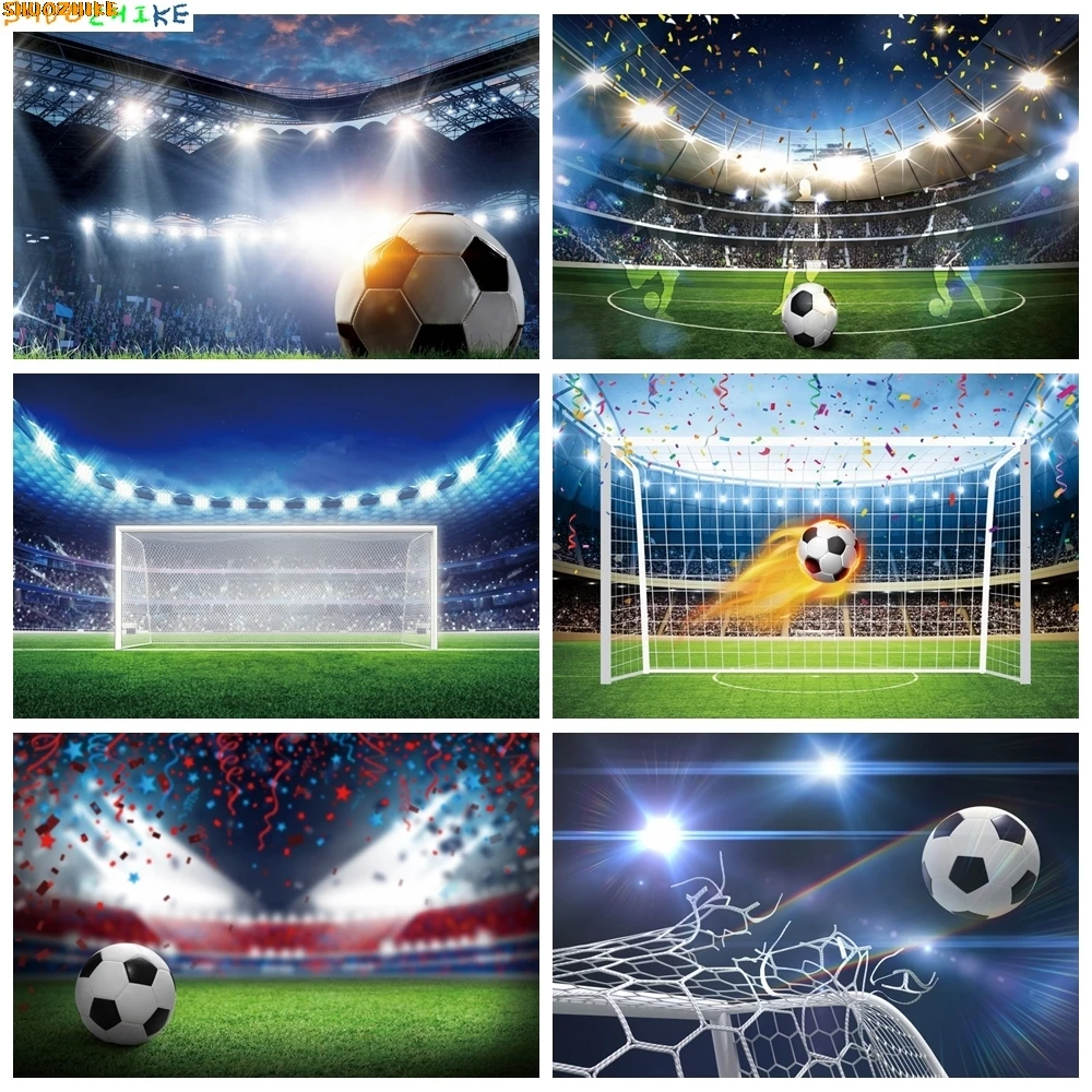 

Soccer Football Shiny Spotlight Stadium Goal Champion Ship Birthday Party Poster Photo Background Photographic Backdrop