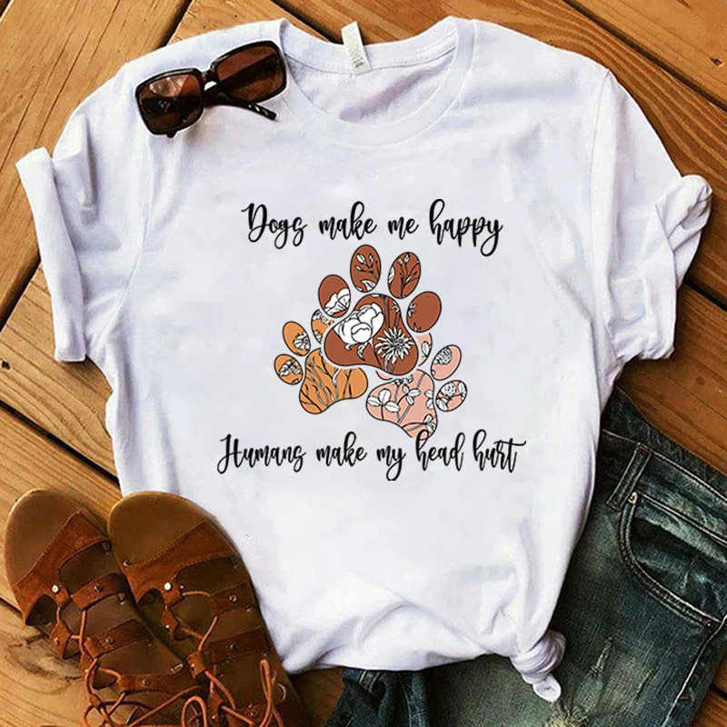 

Dogs Make Me Happy Humans Make My Head Hurt Printing T Shirt Men/Women Tops Tees Summer Cool Loose Short Sleeve