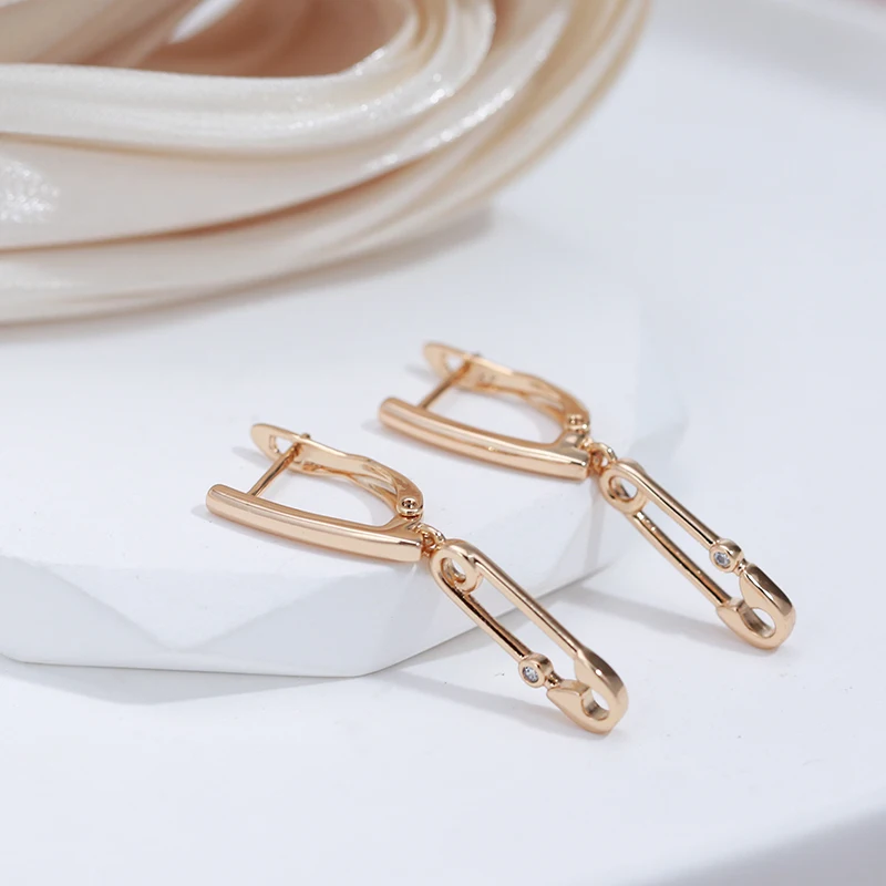 SYOUJYO 585 Rose Gold Color Paper Clip Drop Earrings For Women Natural Zircon Fine Jewelry Easy Matching Vintage Long Earrings