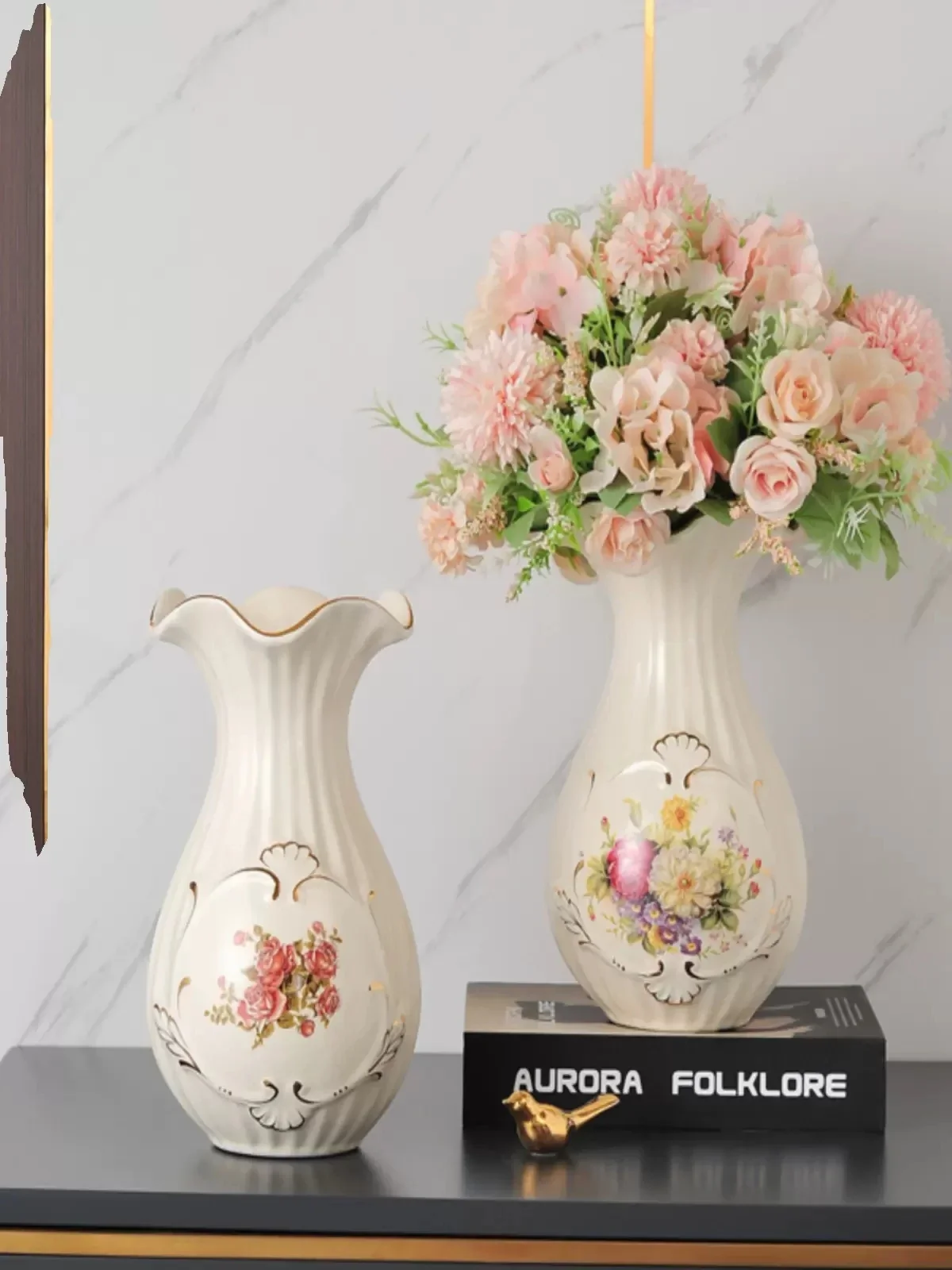 

Ceramic vase 3D Stereoscopic dried flowers arrangement wobble plate living room entrance ornaments home decorations