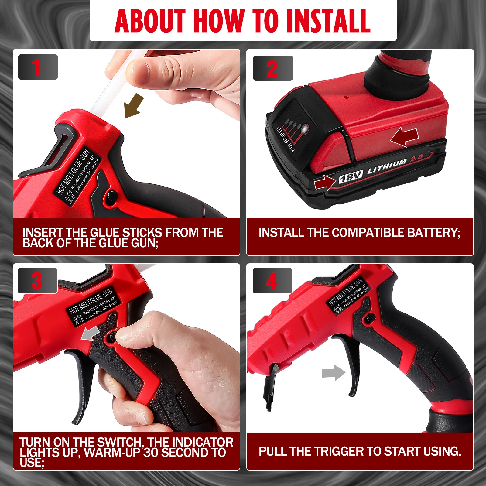 Imagem -06 - Cordless Hot Melt Pistola de Cola 50w mm Sticks para Milwaukee 18v Li-ion Bateria Ferramenta de Reparação Elétrica sem Bateria