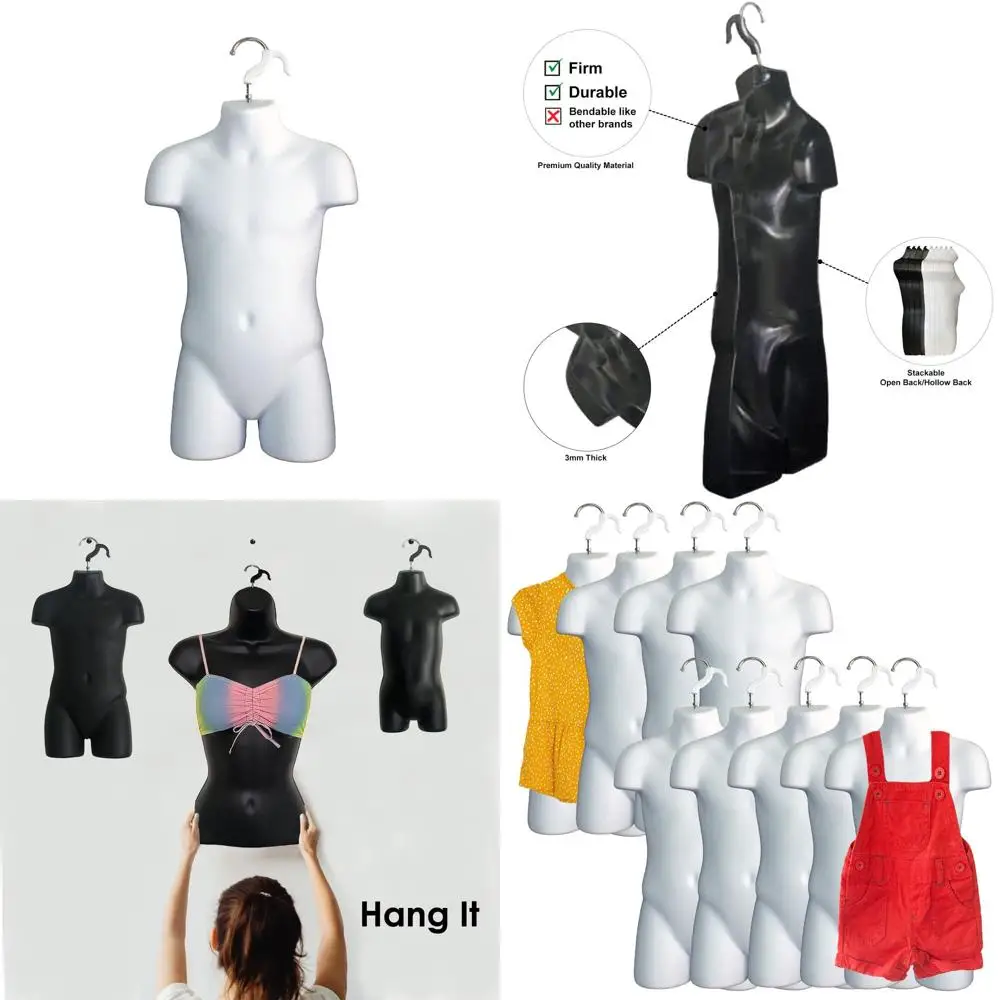 

Stackable White Children's Hollow Back Display Racks with Hanging Hooks, Suitable for 5T-7 Sizes