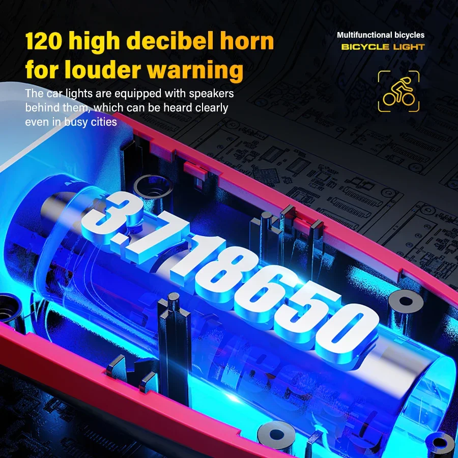 Solar Power Bike Light Waterproof Bicycle Headlight With 120 Decibel Horn High Brightness 80 Meters Visible Floodlight Range USB