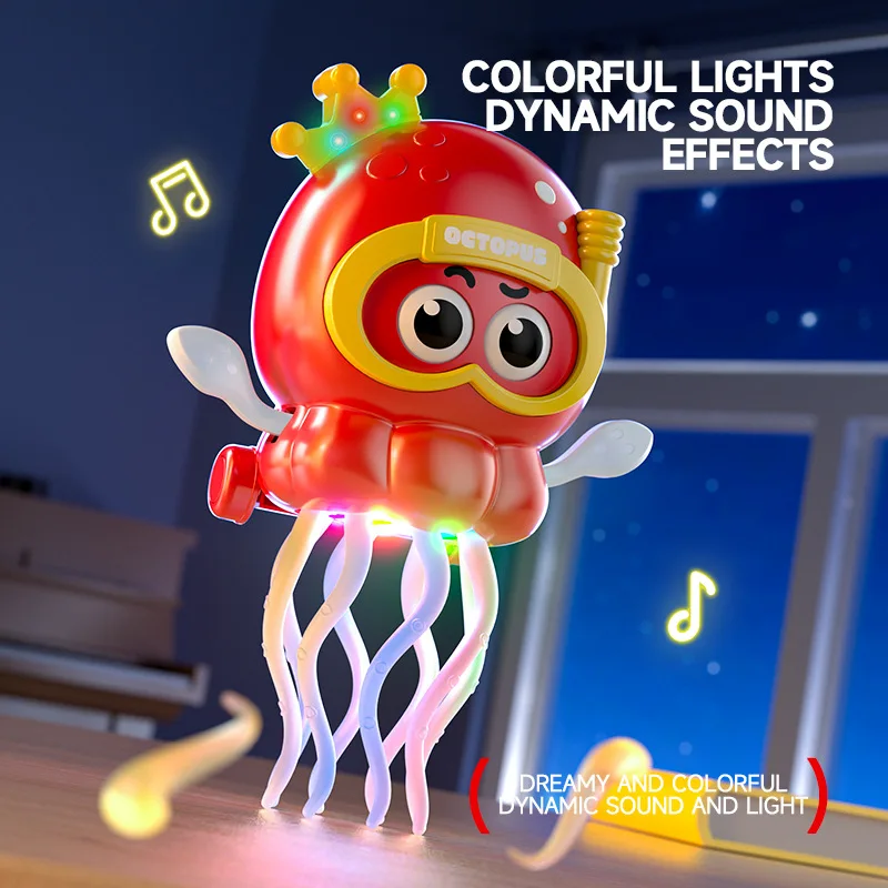 Spinning Dancing Electric Octopus Toy Multi Directional Movement Cartoon Octopus with Flashing Lights Interactive Pet Toy