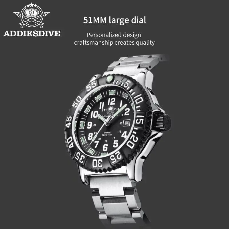 Imagem -05 - Addiesdive-relógio de Quartzo Masculino 316l 50m Impermeável Mão Luminosa Caixa de Liga 51 mm Relógio Esportivo Novo Aço Inoxidável