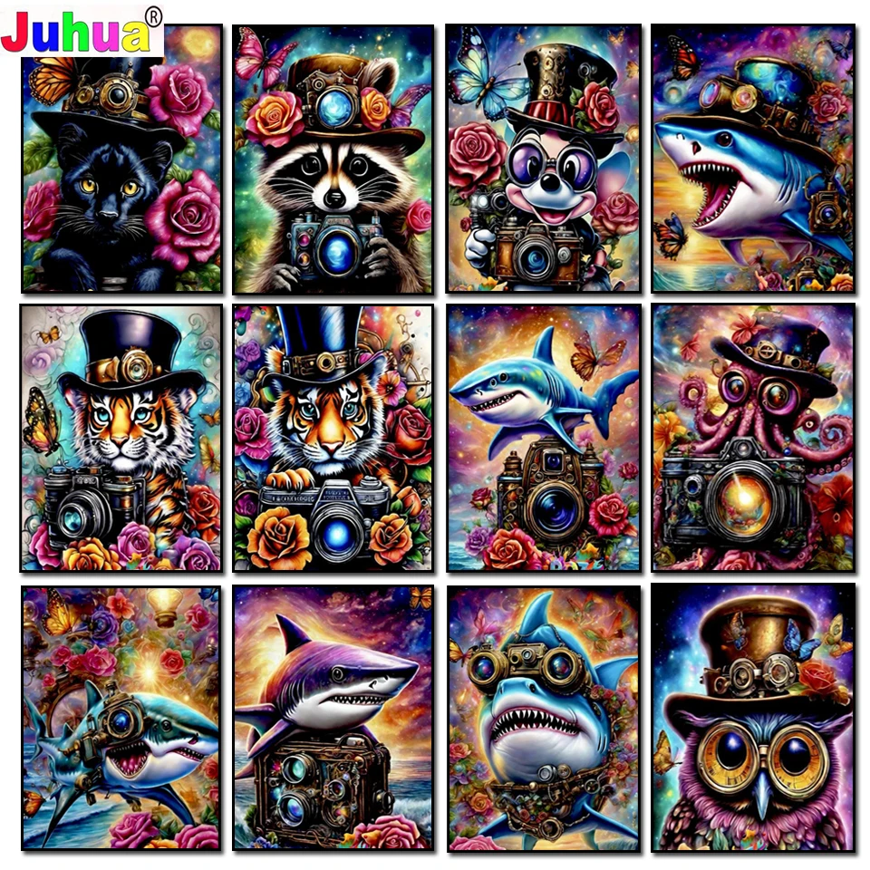 

diamond painting new 2024 Steampunk Animals diamond art Diy Jewelry cross stitch Full diamond mosaic Tiger shark Home Decor