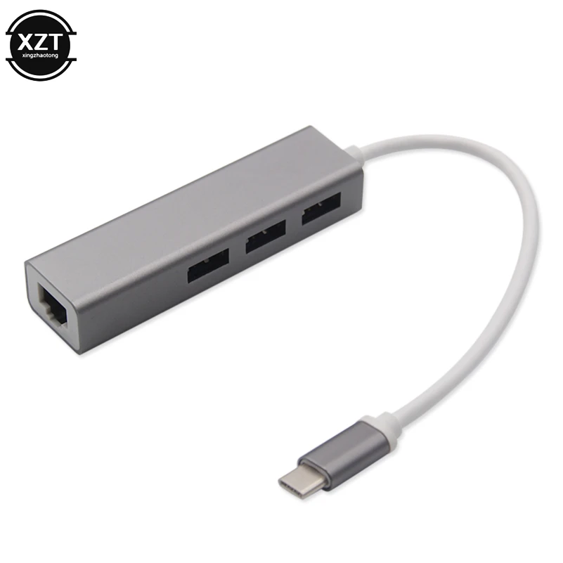USB 3.0 Type C to 3-Port USB 3.0 Hub Docking Station with RJ45 100/1000 Gigabit Ethernet Network Adapter LAN Wired Converter