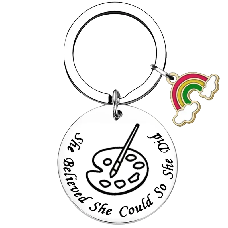 Hot Artist Paint Gift Keychain Art Gift She Believed She Could Key Rings Inspirational Birthday Gift for Friends daughter son