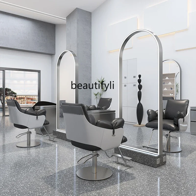 lt Hair Salon Dressing Table for Hair Salon High-End Single-Sided Floor Mirror Barber Shop Hair Cutting Mirror