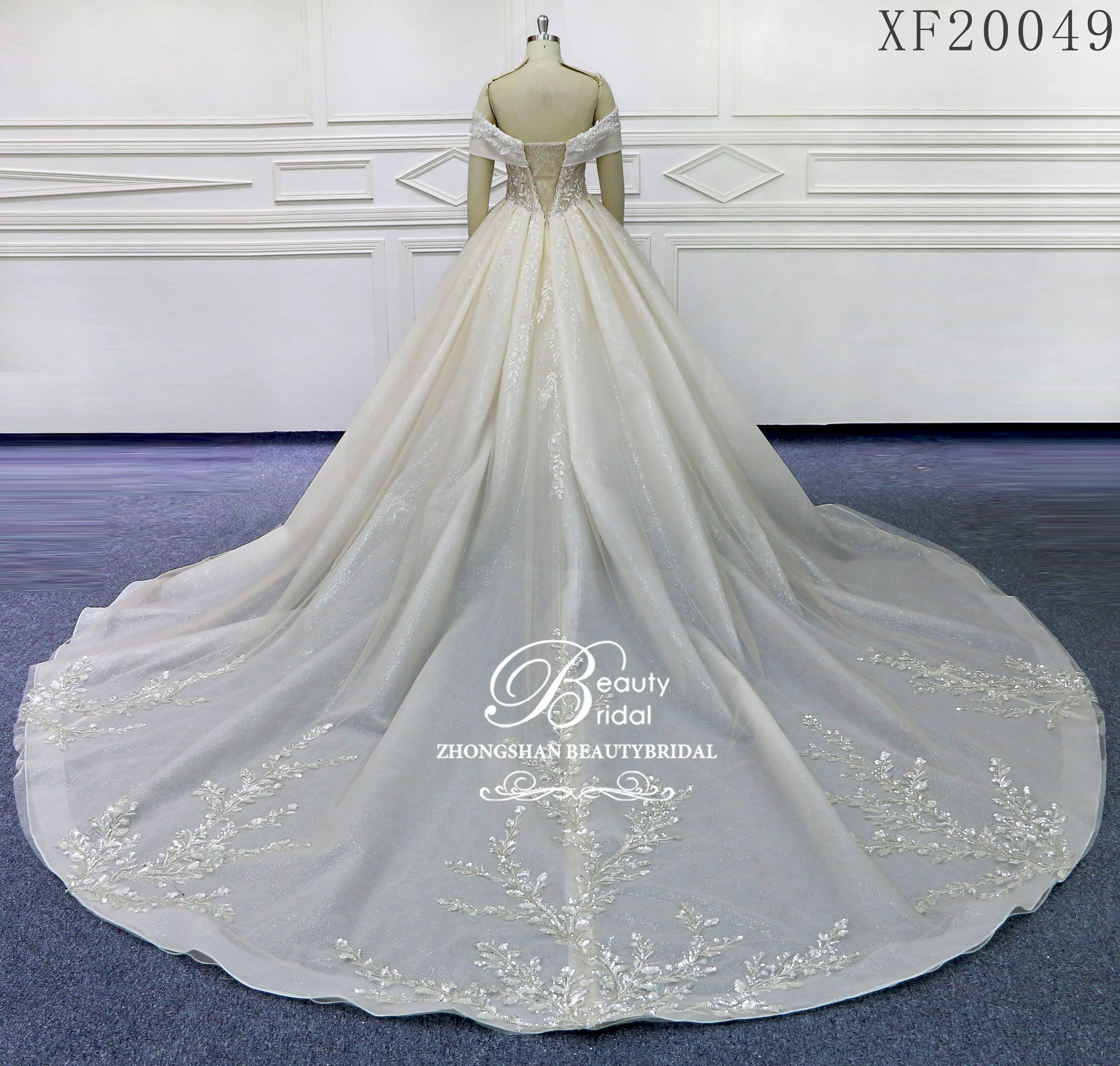 Beautybridal 100% Echt Fotos Luxus Brautkleider Gericht Zug Blumen A-Line Weg Von der Schulter Hochzeit Kleid Vestido HD014