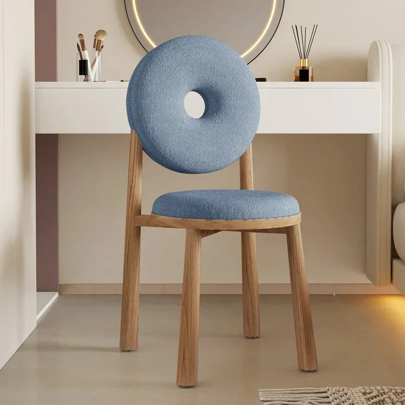 

Cream Wind Donut Dining Chair Simple Stainless Steel Imitation Wood Dressing Stools, Nordic Bedroom Lamb Flannel Makeup Seating