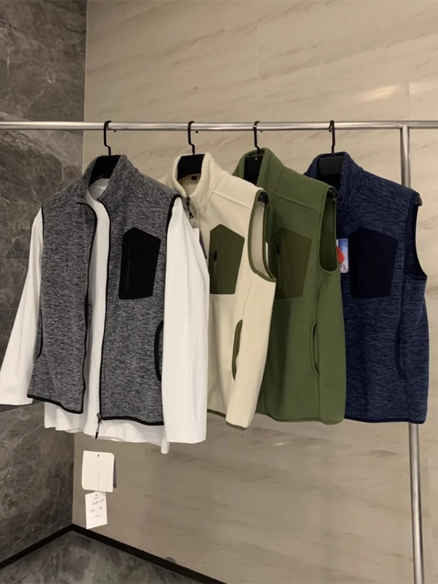 Double-Sided Fleece Vest Men's Stand Collar Warmth Layering Island Quality Autumn Winter Wear DELUEST Brand 2024 Fall Season