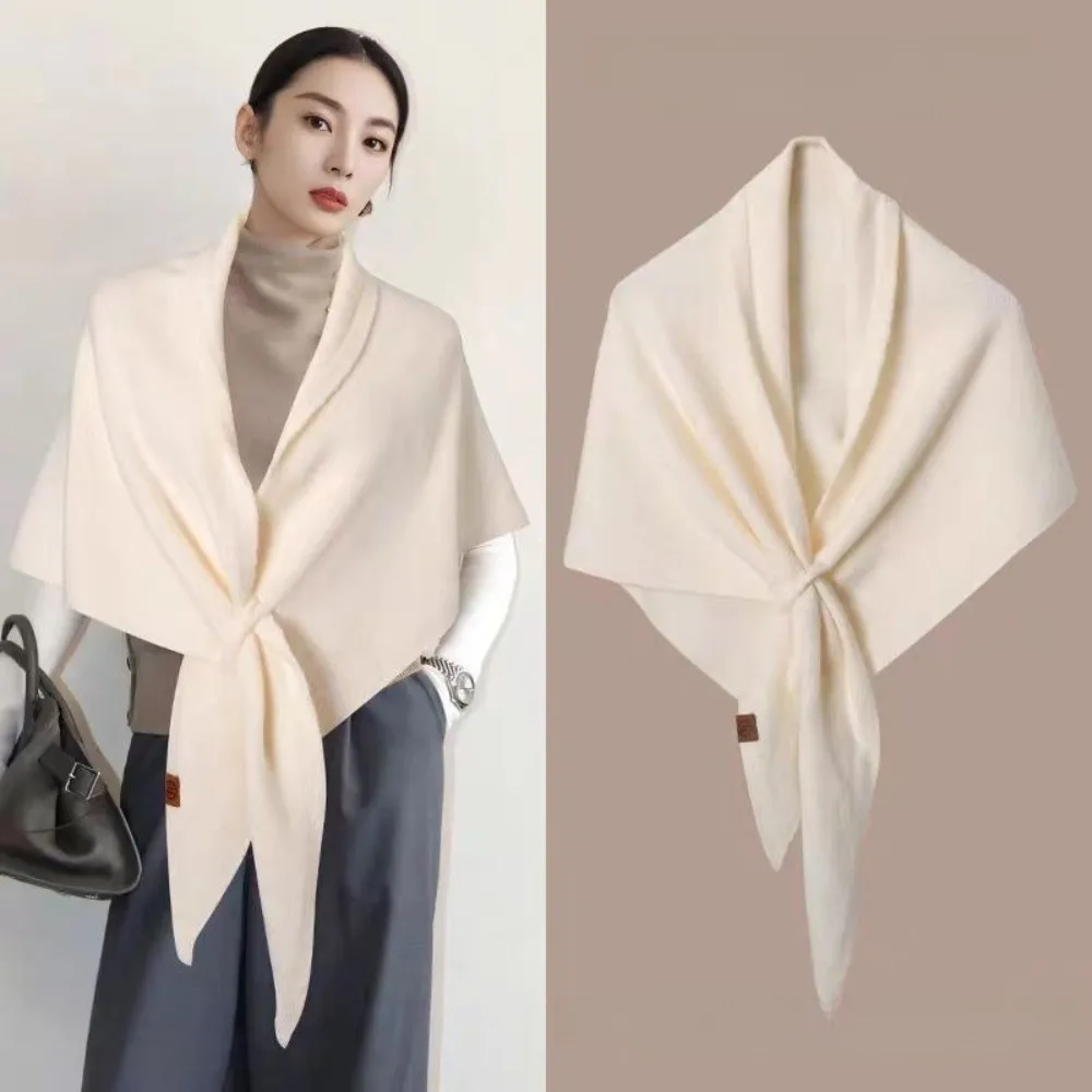 Casual Solid Color Knitted Shawl Thickened Neck Wrap Sweater Shawl Cape Winter Warm Soft Wool Blended Shawl
