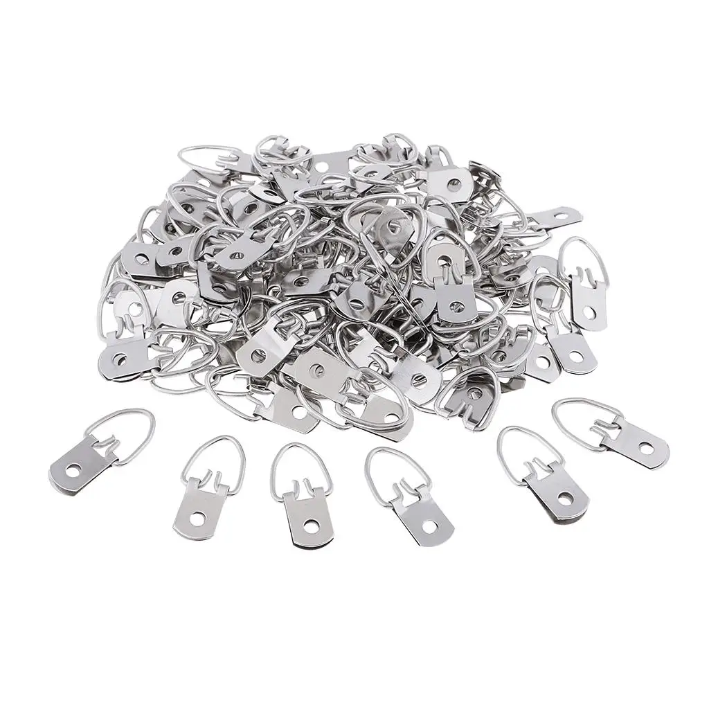 100 Pieces Heavy Duty D Ring Picture Hangers Single Hole Photo Frame Hangers Picture Frames Mini Hanger Hooks 1.25 x 0.59 inch