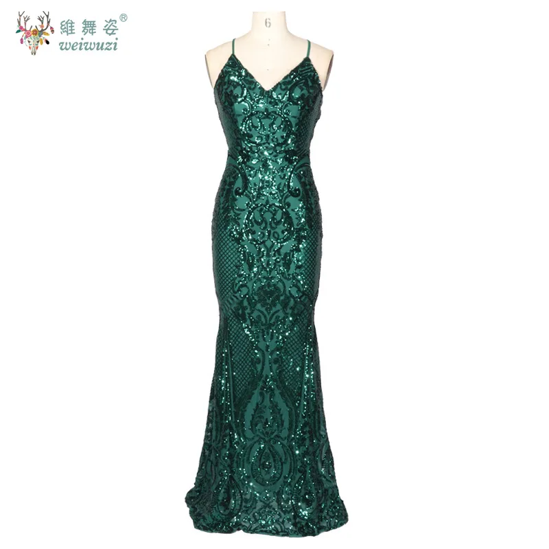

Sexy Drawstring Backless Sequin Long Skirt V-neck Tight Party Evening Dress Banquet Elegant and Skinny Fashion Evening Dress