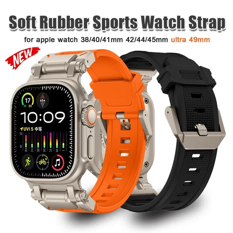 

Ремешок мягкий резиновый для Apple Watch Ultra 2 1 49 мм Series 9 8 7 45 мм, спортивный браслет для iWatch 6 5 4 se 44 мм 42 мм, Аксессуары для браслета