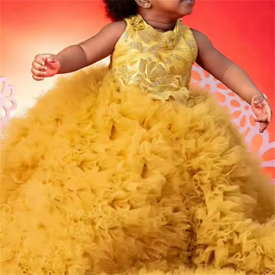 Luxury Tulle Ruffles Flower Girl Dresses for Wedding Sequined Princess Customized Baby Girls Birthday Party First Communion Gown
