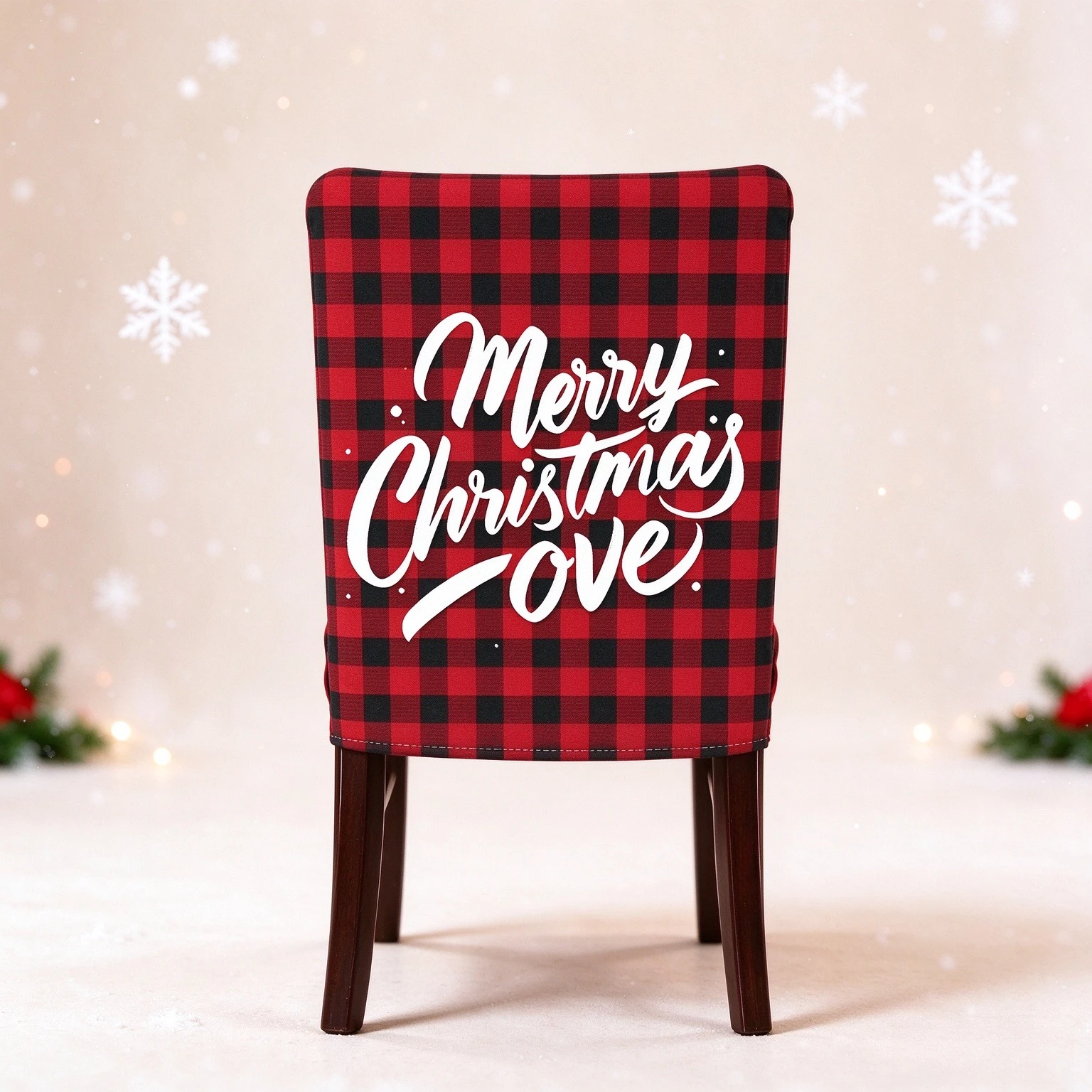 Christmas Chair Back Cover Red Black Buffalo Plaid Chair Slipcover Xmas Dining Chair Cover for Home Kitchen Holiday Party Decor