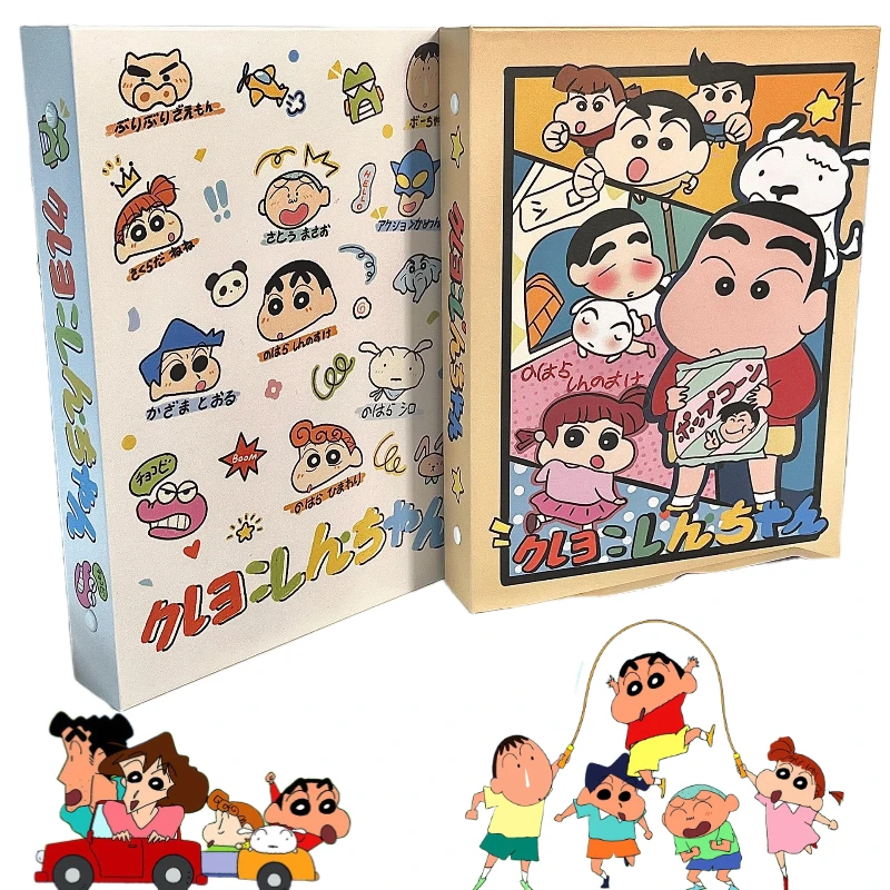 2024 Bandai Original Crayon Shin-chan A5 4 Square Grid Binder Crayon Shin-chan Graffiti Hard Shell 80pcs Cartoon Card Organizer