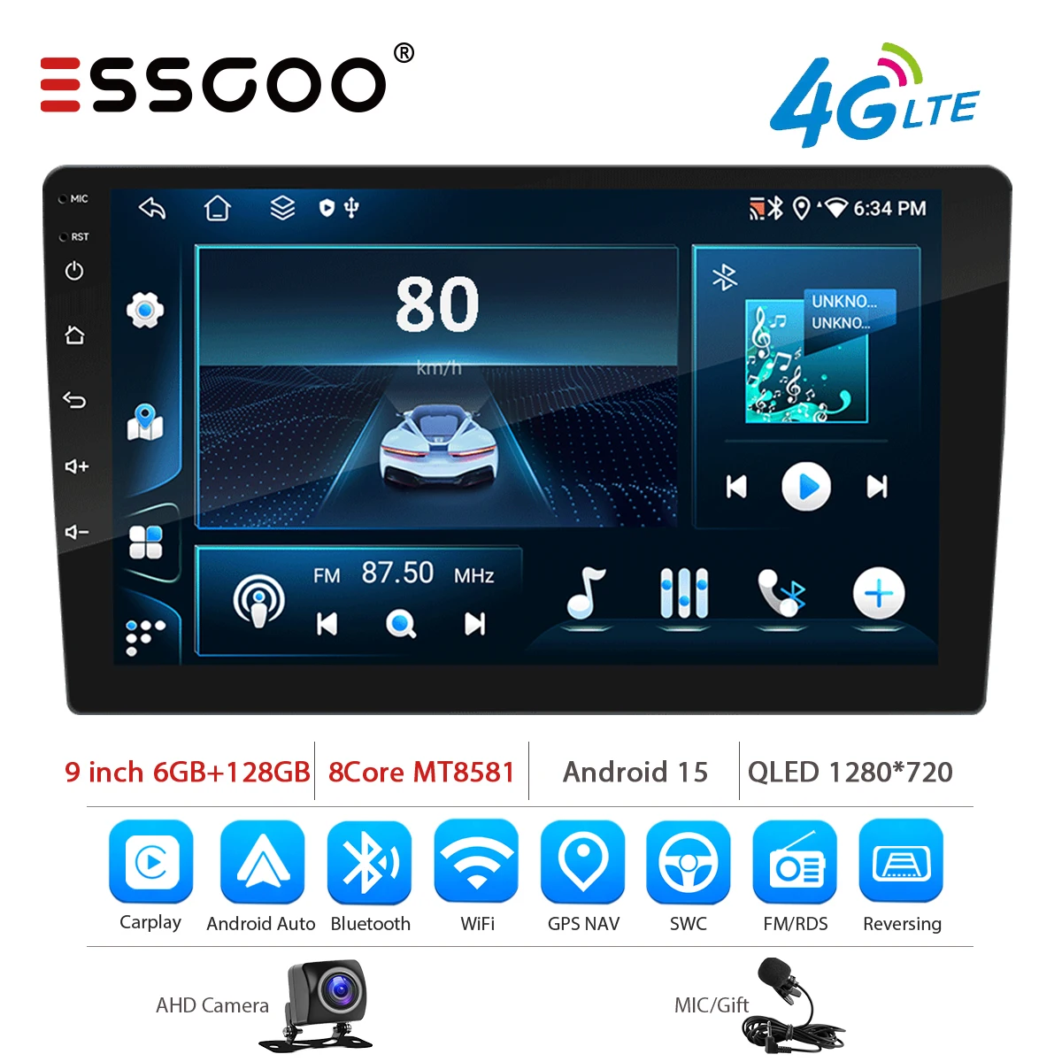ESSGOO 7 9 10 inch Universele CarPlay Android Auto Autoradio voor VW Fiat Renault Nissan Hyundai GPS Multimedia Autoradio Stereo
