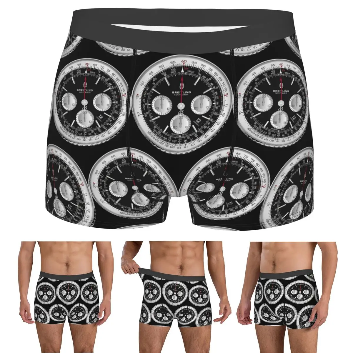 Boxer Underpants Shorts Black Luxury Watch Face Panties Male Comfortable Underwear for Homme Man Boyfriend Gift