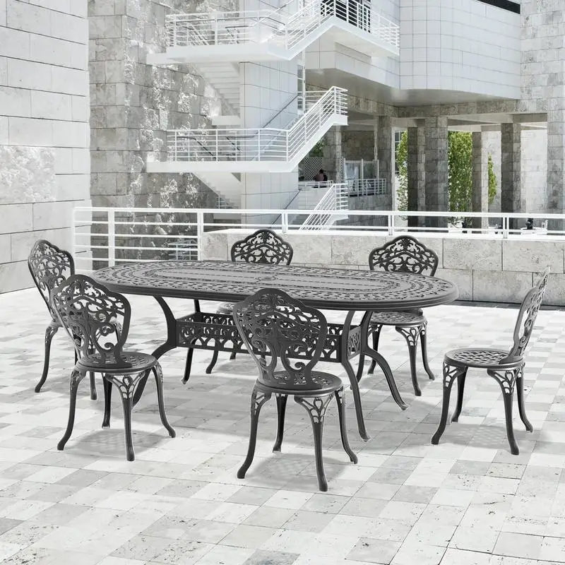 7-Piece All-Weather Cast Aluminum Dining Set with Black Frame