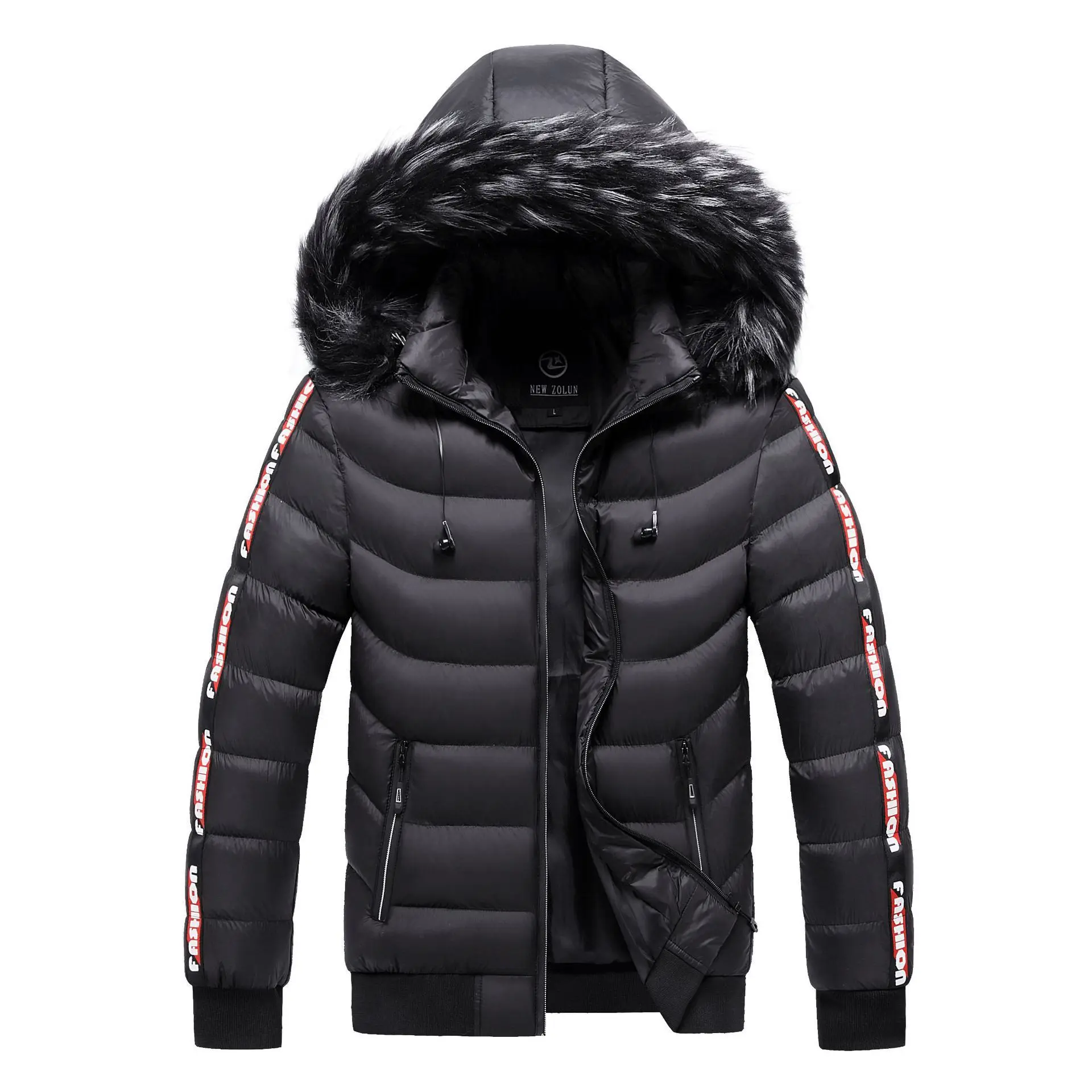 Casaco grosso com capuz masculino com gola de pele destacável, casaco quente, à prova de vento, moda casual, parkas masculinos, chapéu novo, inverno, outono