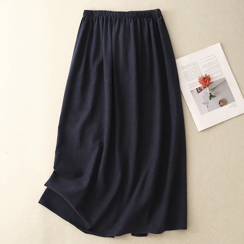Summer Cotton Linen Blend Breathable Loose Simple Ba Split f Skirt Women Elastic Waist  Color Micro plus Size Skirt