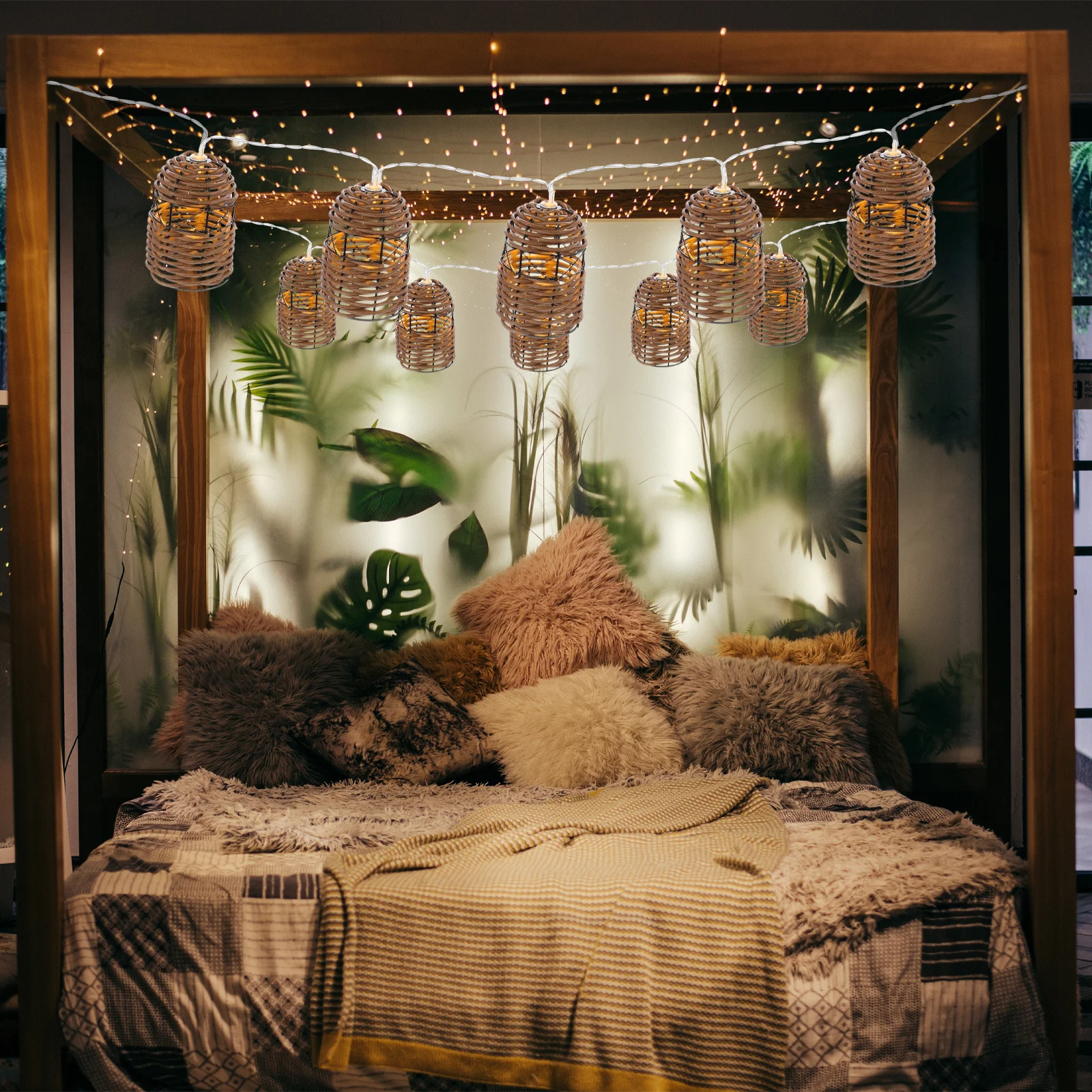 Led Decorative Light String Simulated Rattan Design Powered Warm Lights For Party Garden Restaurant Bedroom