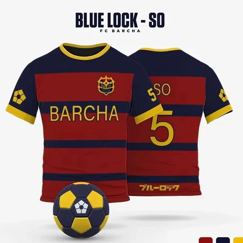 New Men Blue Lock FC Barcha Cartoon Animation T-shirt Summer Short-sleeved Anime Role-playing Male Jersey Summer Comic Short-sle