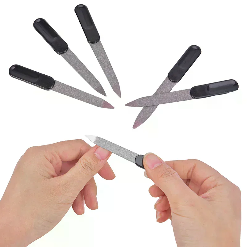 /JCS/5pcs Plastic Handle Metal Double Sided Nail Files DIY Manicure Pedicure Tool