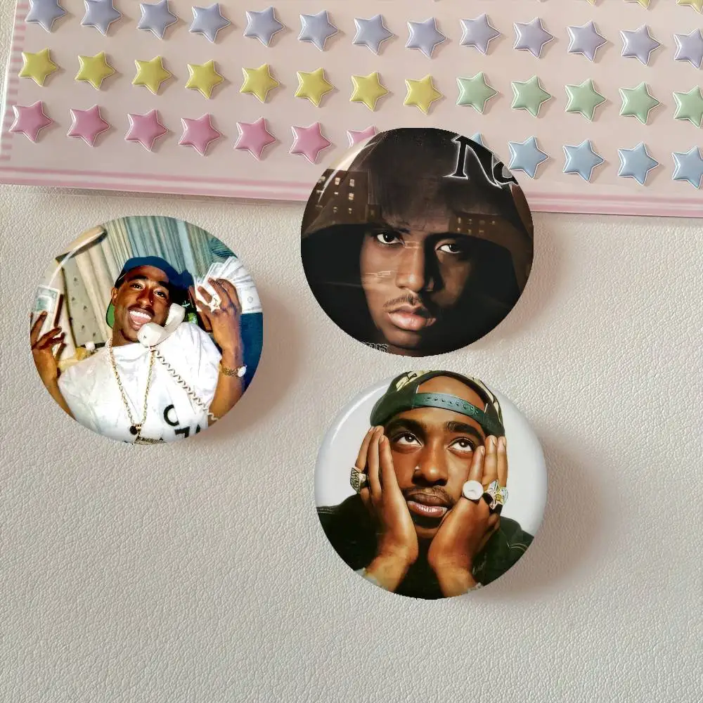 Rapper Tupac Shakur cool    Cute Anime Figure Icon Badge Handmade Tinplate Brooch For Backpack Clothes Chest Ornament Gifts
