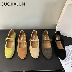 SUOJIALUN 2024 Spring New Women Flat Shoes Fashion Round Toe Ladies Dress Shallow Mary Jane Shoes Soft Flat Heel Ballerinas Shoe