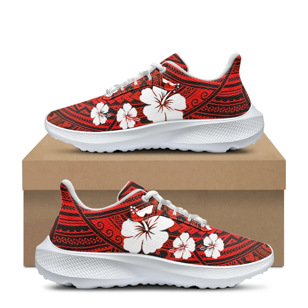 

New Fashion Polynesian Hibiscus Flower Print Sneakers for Ladies Summer Comfort Outdoor Running Shoes Fitness Trainers Footwear