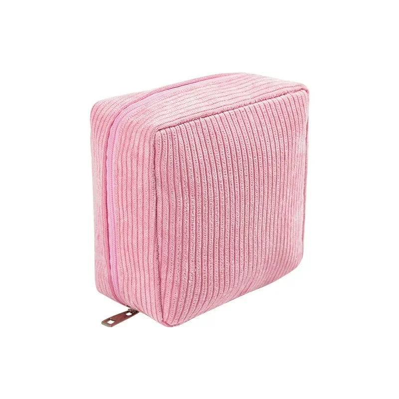 Cute Corduroy Makeup Bag For Women Portable Travel Small Cosmetic Bags Solid Color Zipper Toiletry Bag Washing Pouch Storage Bag