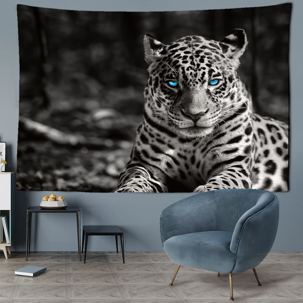 Blue eyed Black Panther Tapestry Wall Hanging Abstract Mysterious Art Animal Bohemian Hippie Tapiz Bedroom Home Decor