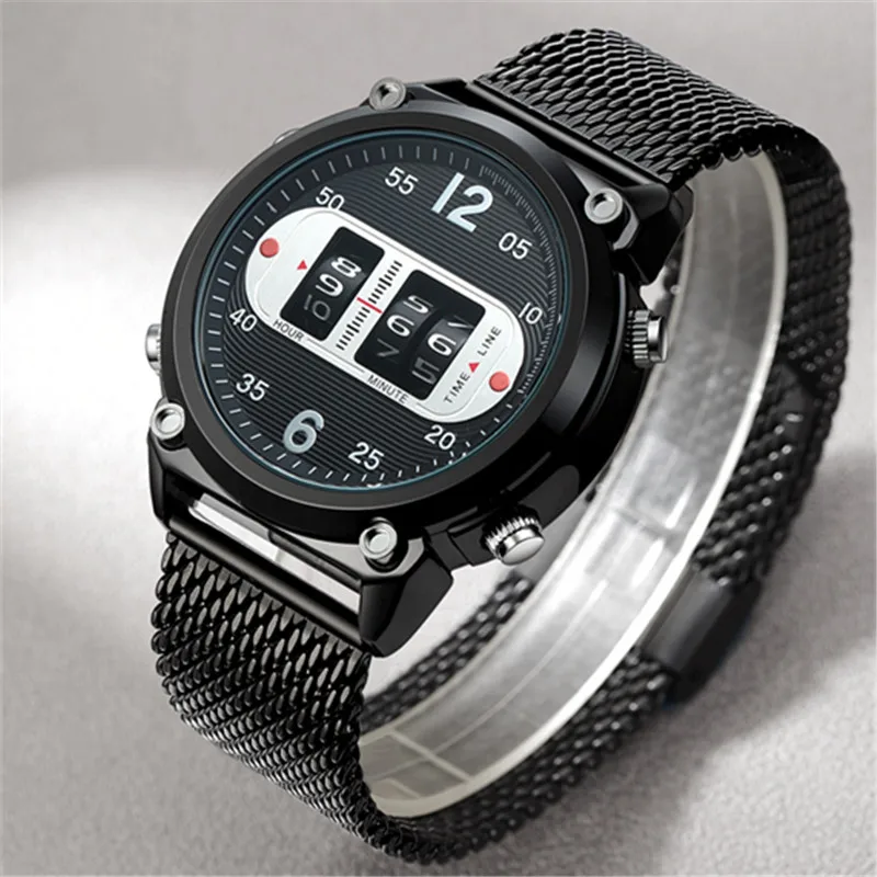 Men Cool Unique Designer Watches Fashion Full Steel Band Tire Design Simple Army Sports Vintahe Quartz Watch Black Montre Homme