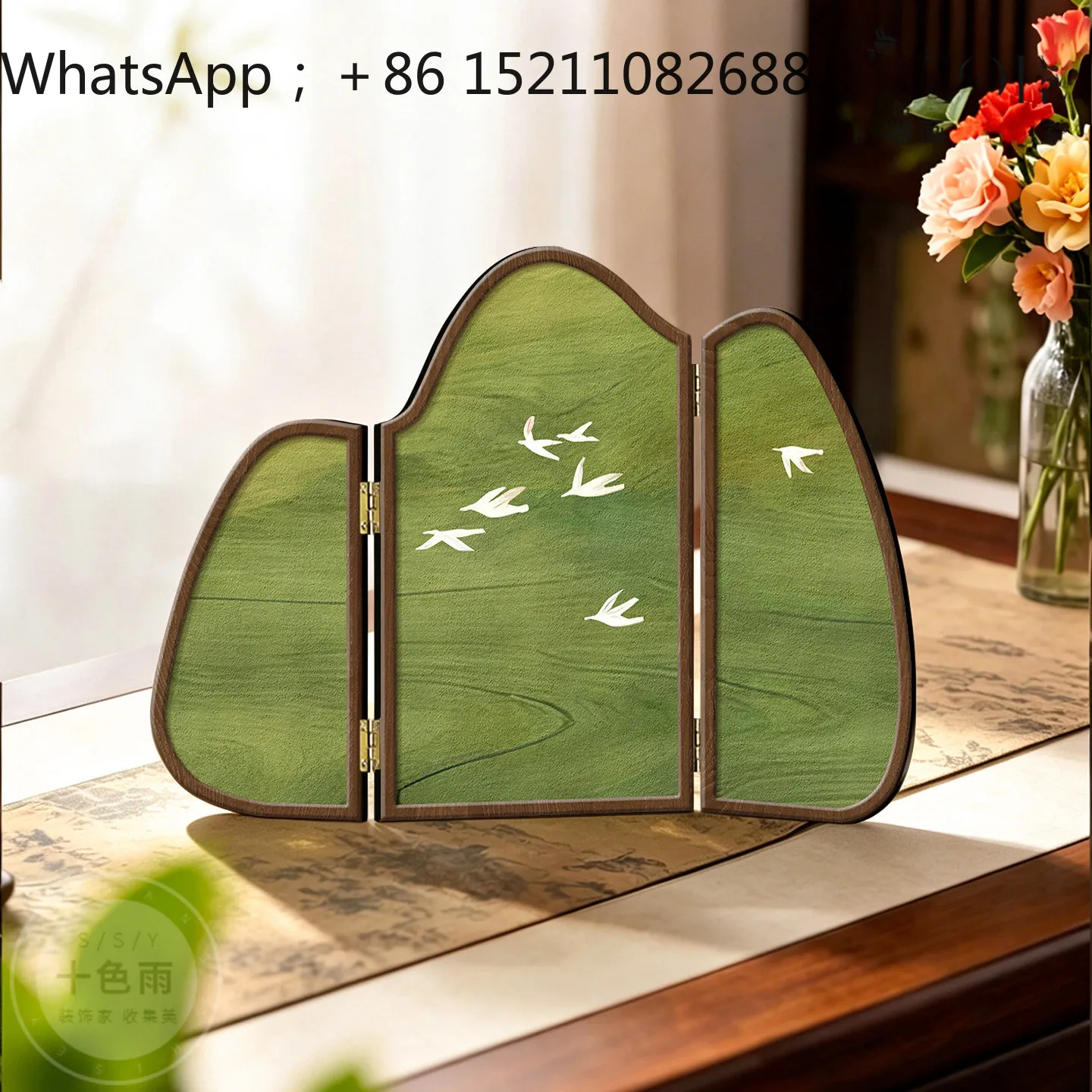 LLY medieval style table top ornament decorative painting green chest cabinet cabinet art screen living room painting