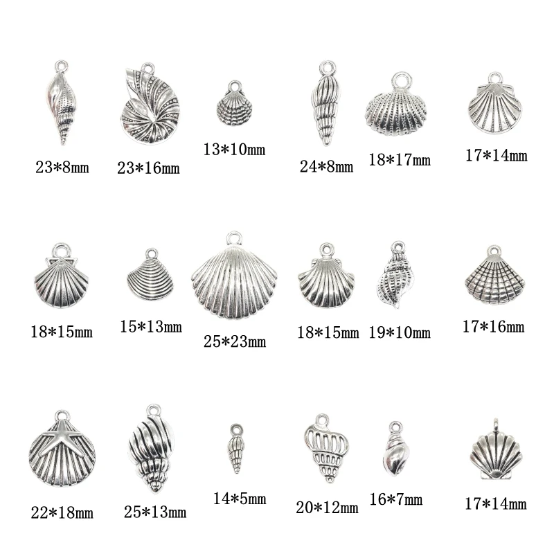 18pcs Mixed Tibetan Silver Assorted Seashells Charms Alloy Metal Ocean Life Seafish Pendants For DIY Jewelry Making