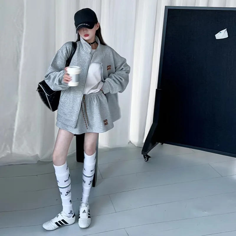 مجموعة ملابس الخريف للفتيات لعام 2025 سترة بقلنسوة رمادية للمراهقين سترة علوية وفستان تنورة صغيرة بطيات 4 5 10 11 12 14 سنة #4